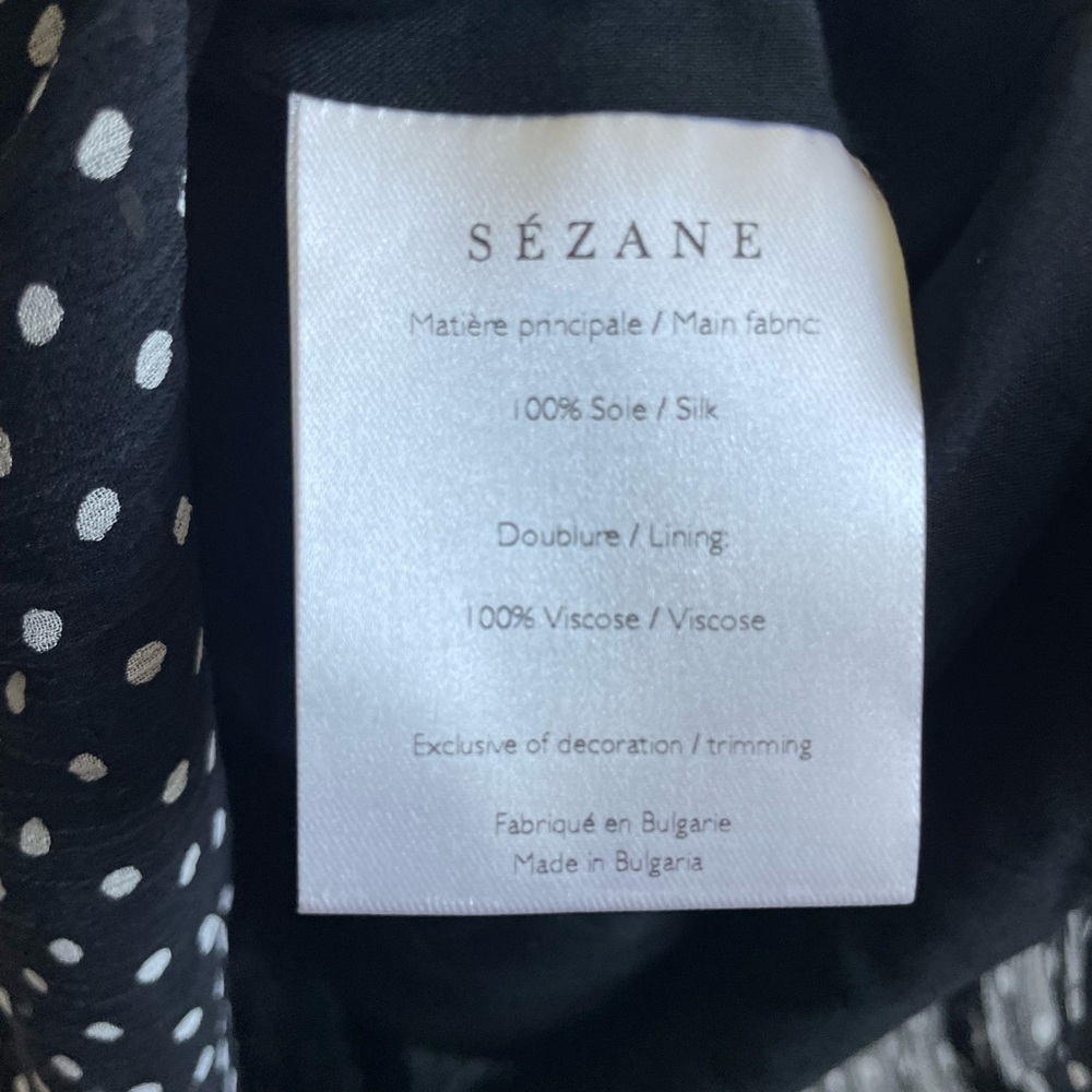 Sezane Black White Polka Dot Long Sleeve Dress 100% Silk Size 34 EU Sheer Lined - Picture 6 of 9
